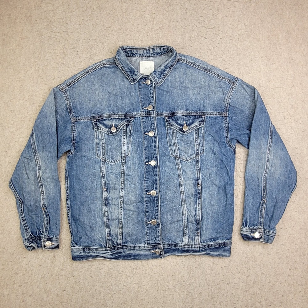 American Eagle Jacket Mens Medium Blue Denim Button Rancher Trucker Jean Coat
